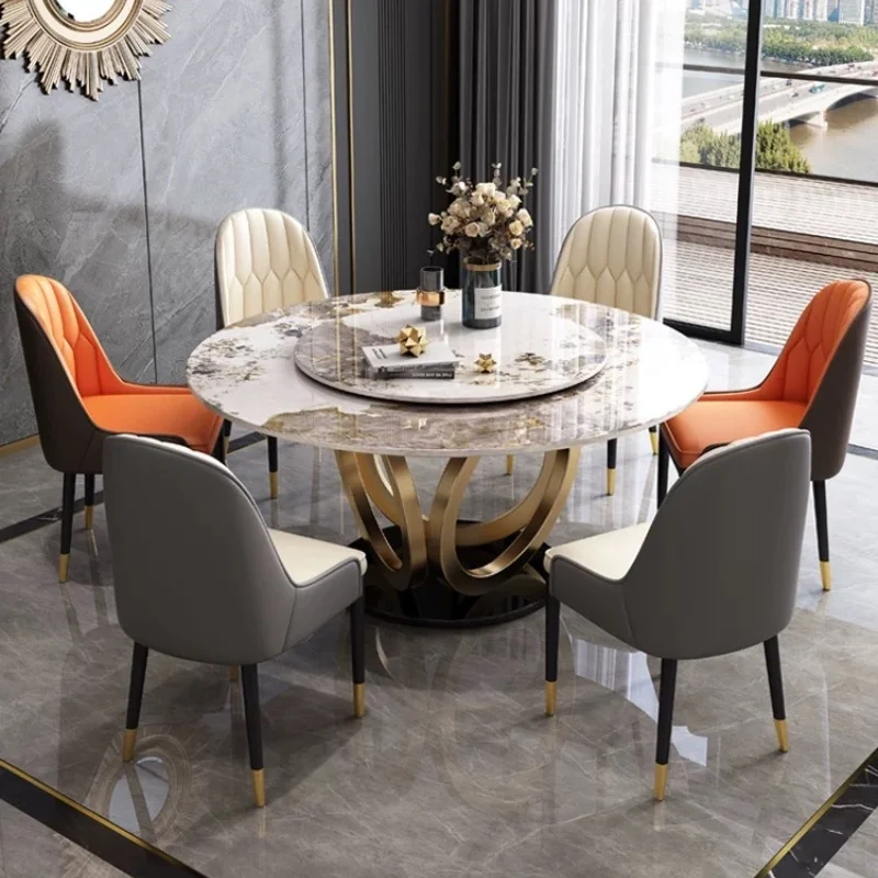 Marble Home Round Dinning Table Set For 6 People And 8 People Sintered Stone Table Top Living Room Restaurant Dining Table Set