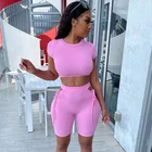 Clothing 2021 Hot Sale Women Clothing Mesh Net Patchwork Crop Top Tracksuit Outfit 2 Piece Set