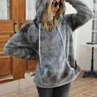 Winter Women's Fashion Tie Dye Pocket Hooded Plush Long Sleeve Sweater Pullover Hoody