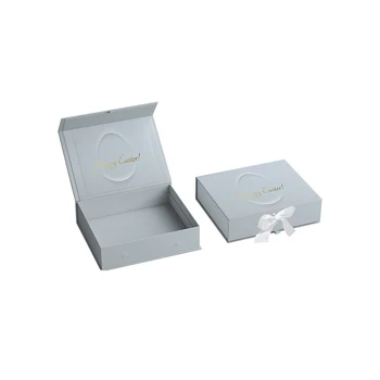 Foldable Paperboard Gift Box With Ribbon Magnetic Packaging For