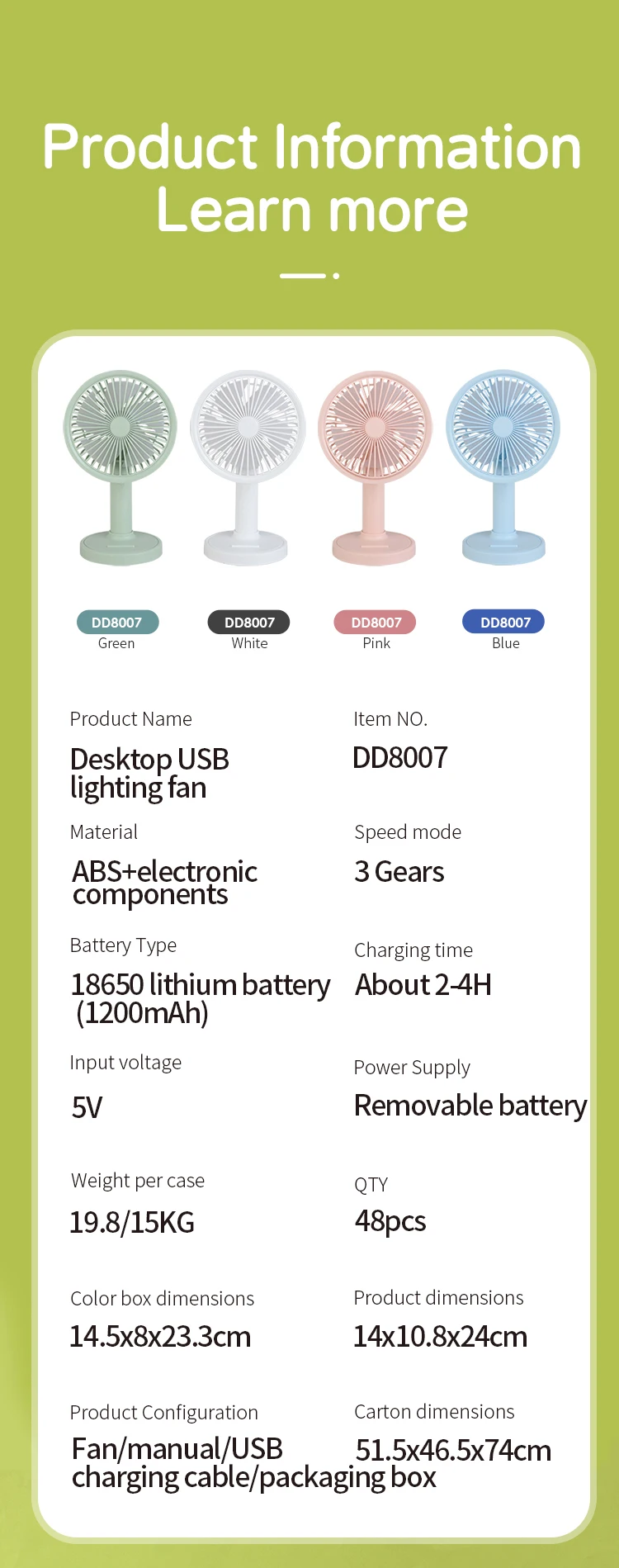Portable Rechargeable Mini Fan, DD8007, USB - detail 26