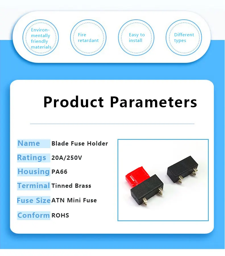 20A Max Current 10 kA Breaking Capacity PCB Mount Blade Fuse Holder for Automotive Applications