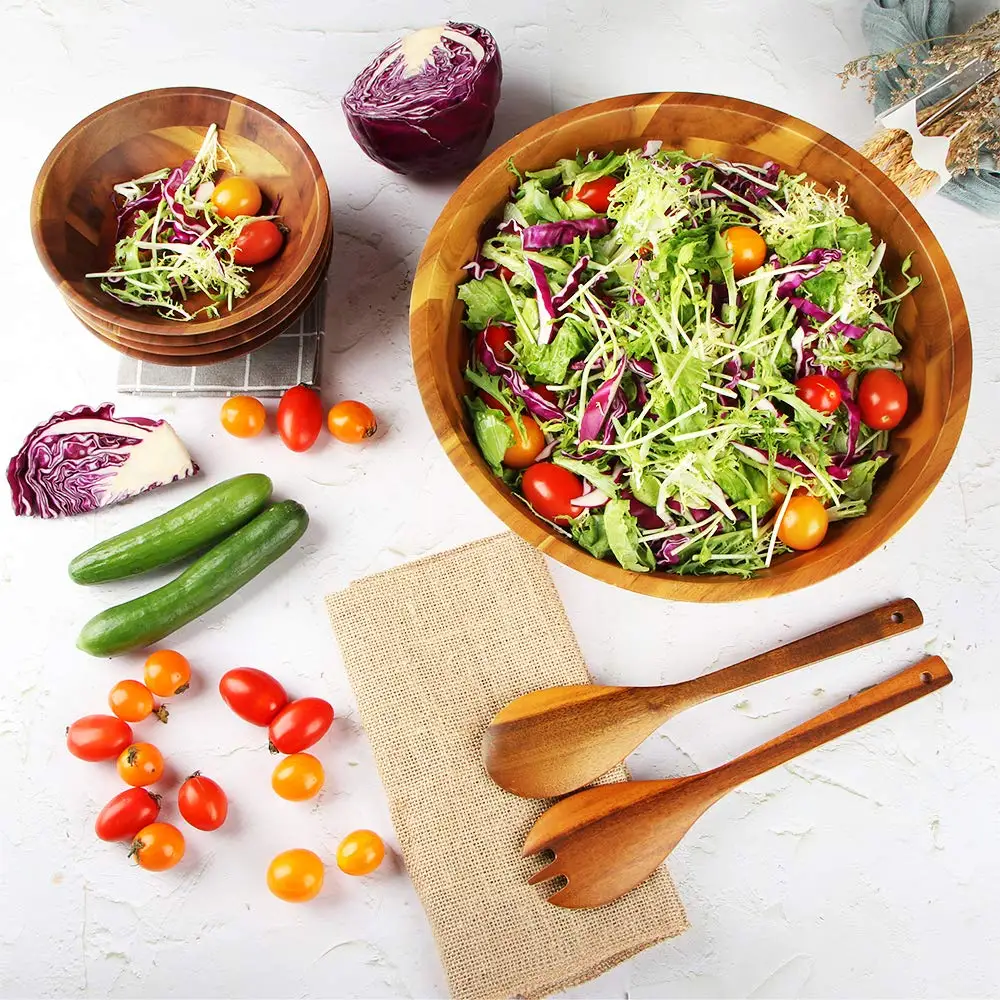 product acacia wood salad bowl 125 inch large serving bowl with spoon fork wood bowl for kitchen custom logo-3
