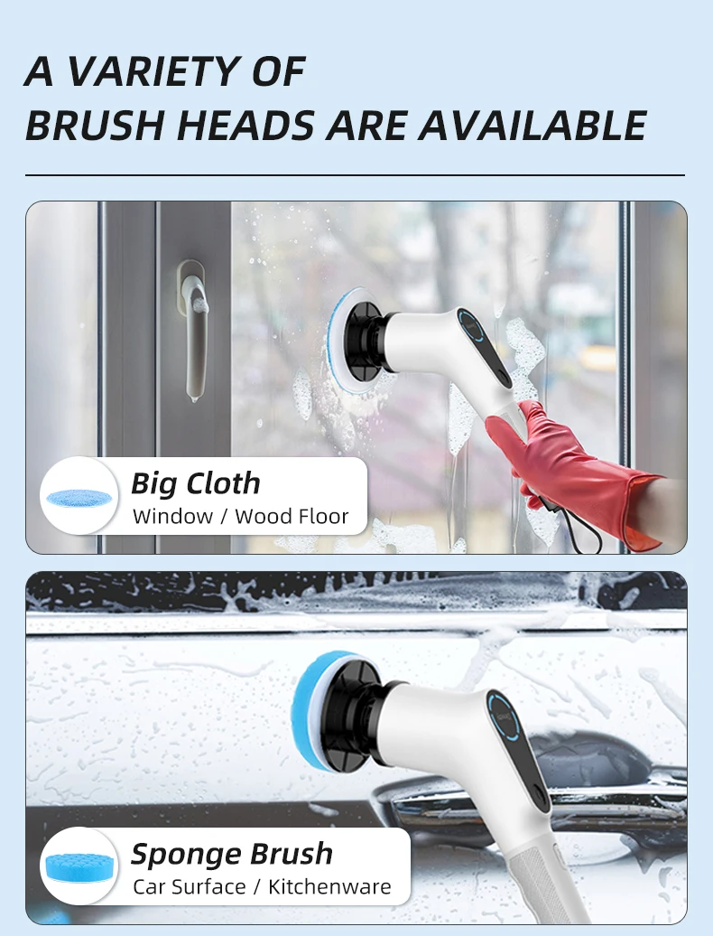 AuSilver Electric Cordless ABS Scrubber Long-Handle Household Kitchen Plastic Floor Cleaning Brush Cleaning Tools