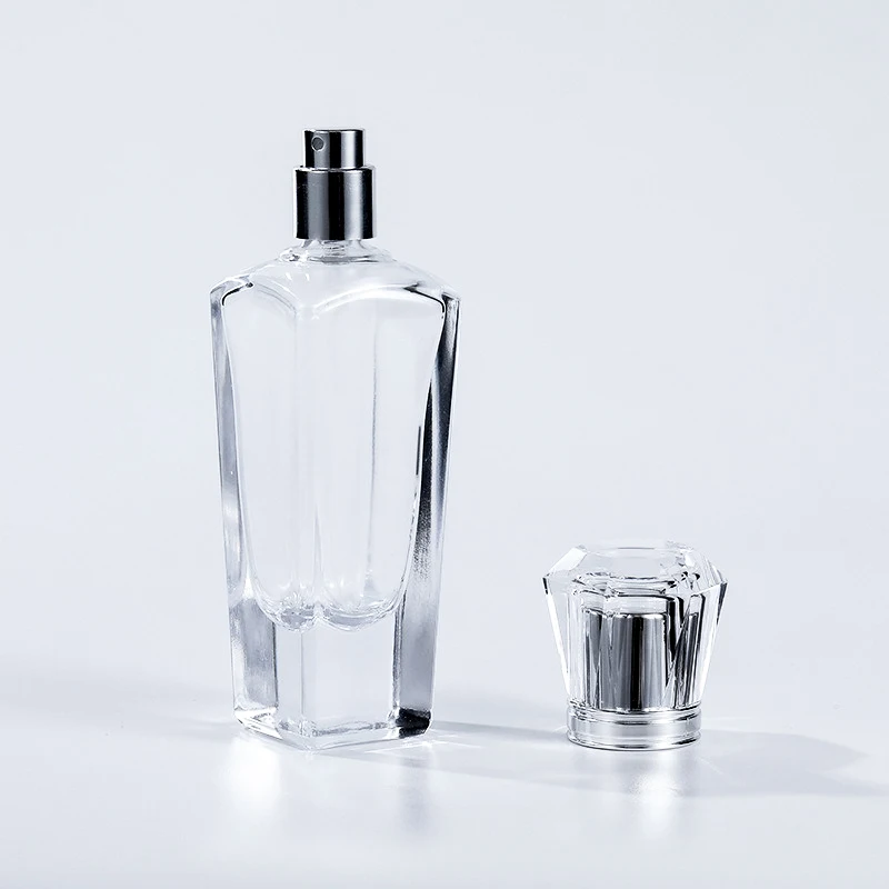 30ml Spray Perfume Bottle Empty Bottle Oblong Transparent Silver Lid