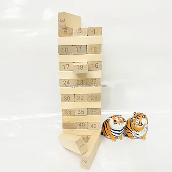 Montessori Kids Wooden Large Animal Stacked 51Pcs Building Blocks Classic Tumbling Tower Game