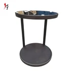 Gray Side Art Glossy Circle Stainless Steel Gray Glass Wood Side Tables