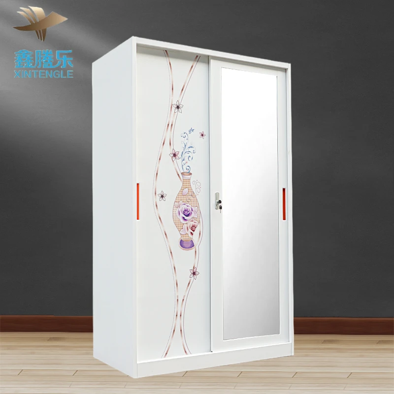 Modern Design 2-Door Sliding Flower Printed Bedroom Furniture Home Wardrobe