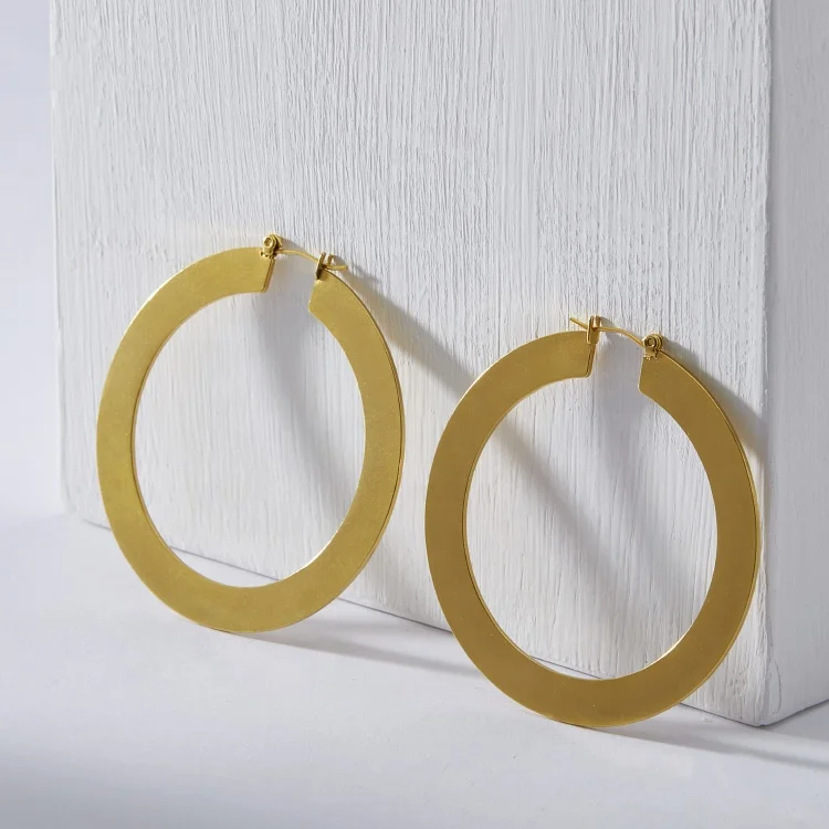 18K Gold Plating Stainless Steel Jewelry Matte Gold Color Large Hoop Earrings for Women Accessories Earrings E5325