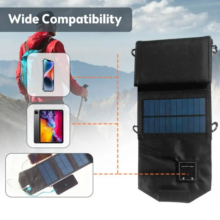 12W Portable Foldable Solar Panel Charger Dual USB 5 Volt Waterproof High Efficiency Foldable Solar Battery Charger with 2 Carab