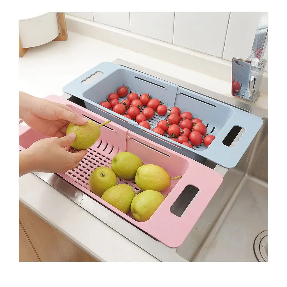 Plastic Vegetable Fruit Washing Storage Basket Kitchen Drain Basket Adjustable Sink Drain Colander