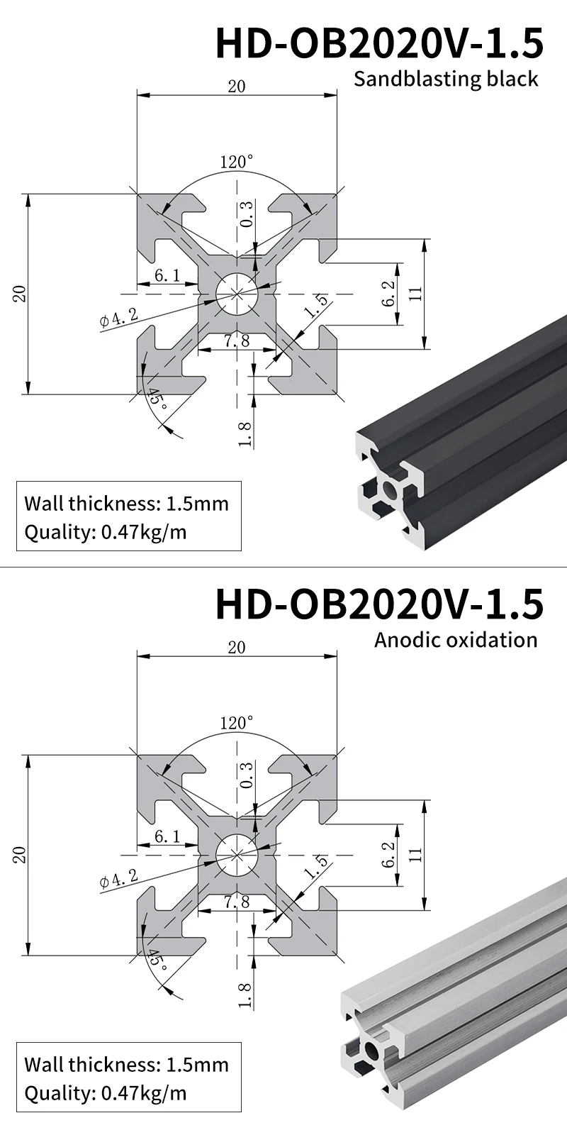 2020V Slot Black Industrial Extruded Aluminum Profile 2020V Slot Aluminum 3D Printer supplier