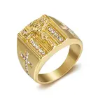 Titanium Gold Ring Hip-hop Titanium Steel Polished Gold Plated With Diamond Catholic Jesus Cross Men Ring