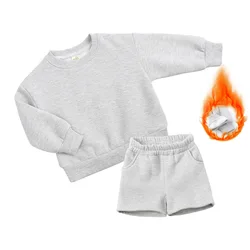OEM kids custom hoodies set baby clothes set winter toddler baby boys girls fleece sweatshirt shorts 2pcs s