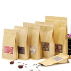 Paper Bags Factory 8 Side Seal Stand Up Kraft Paper Bag Food Grade Brown Paper Bag With Window For Food