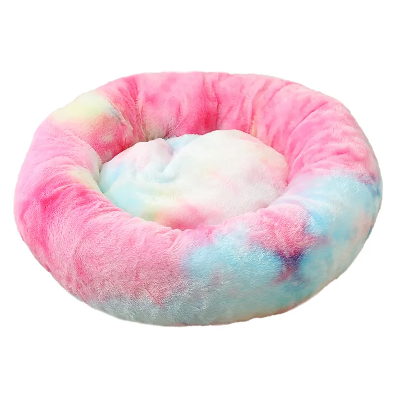 product luxury plush pet round bed soft faux fur donut bed for dogs and cats solid pattern-70