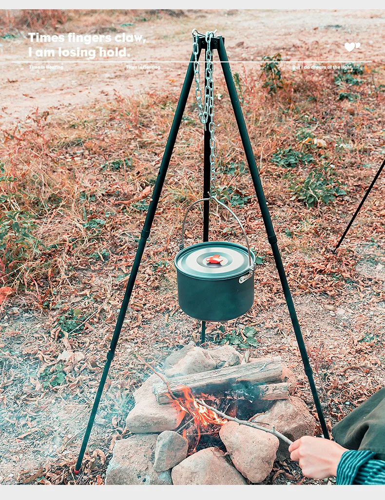 3 Sections Outdoor Camping Cooking Stand Durable Aluminum Alloy Tripod Hanging BBQ Grill for Campfire Picnic