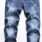 Sugar Stock High Quality Men Casual Cotton Straight Leg Mid Rise Jeans Hole Fray Hiphop