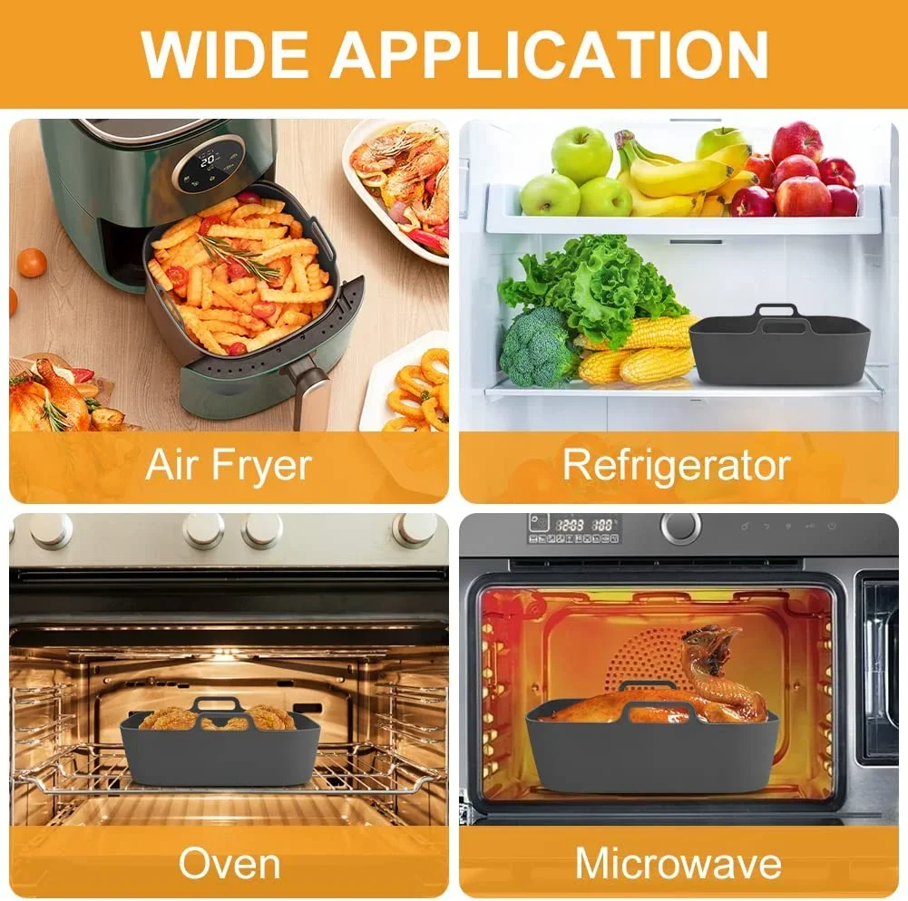 product silicone pot liner air fryer pan rectangle reusable non stick food grade basket heat resistant eco friendly washable easy clean-3
