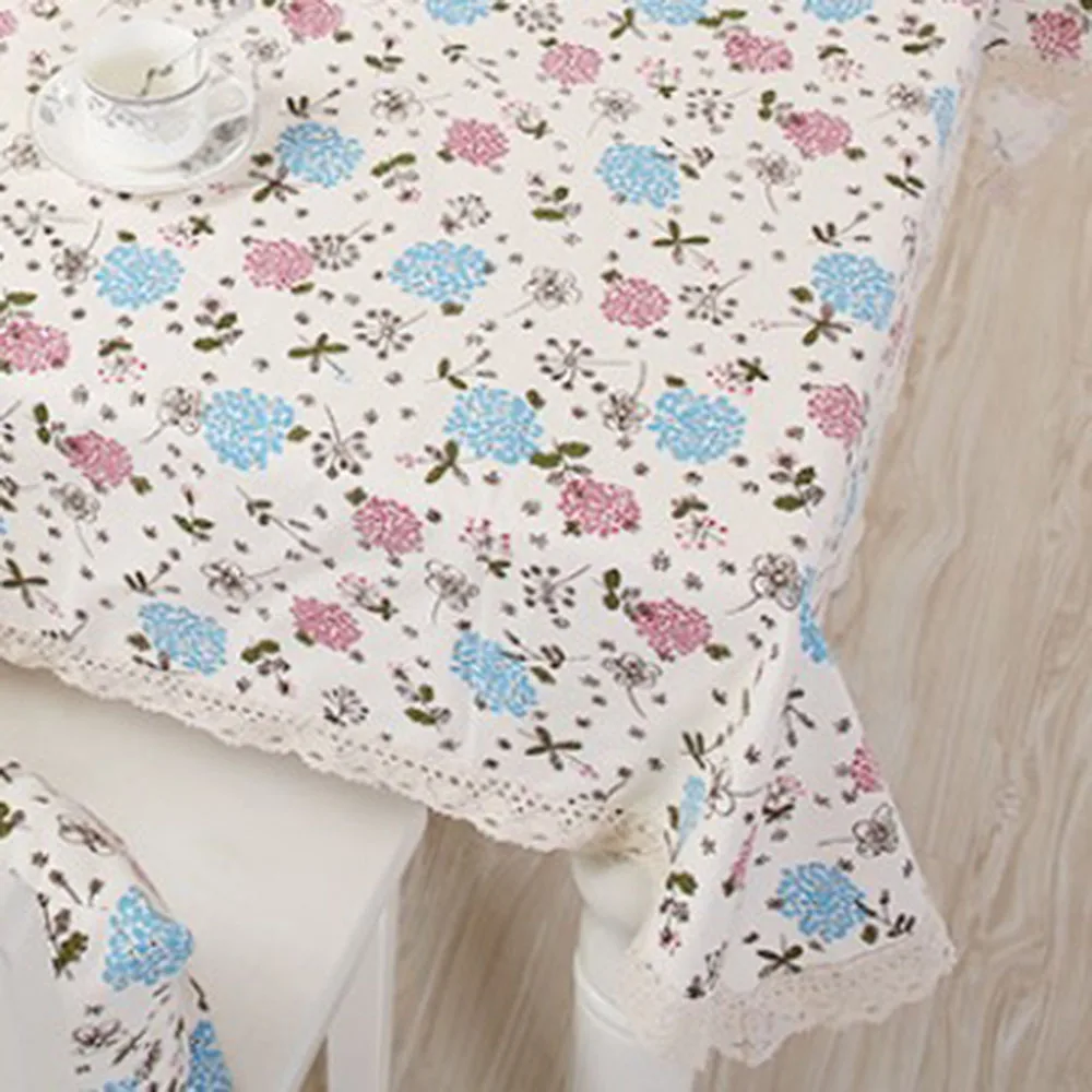 Pastoral Style Cotton Linen Floral Antislip Waterproof Lace Edge Living Room Canteen Rectangle Household Tablecloth