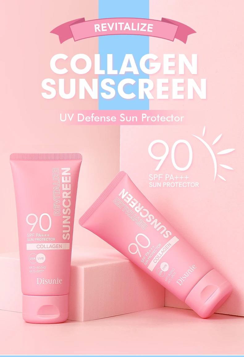 Organic Collagen Sunscreen Spf 90 Sun Protector Uv Protection Vitamin E Moisturizing Skin Aging Skin Care Sunscreen Lotion