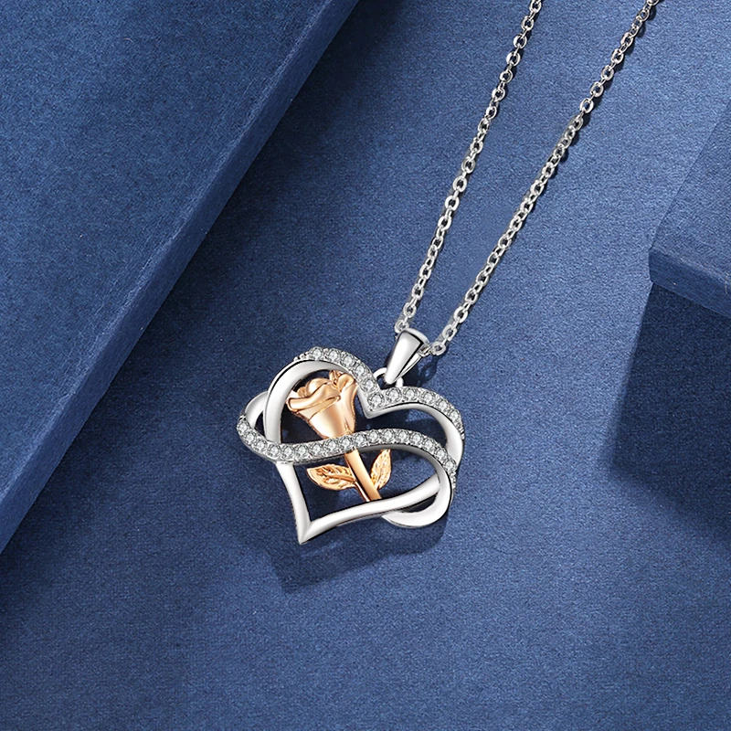 CDE P1070 Romantic Jewelry New Arrival Rose Necklace Brass Flower Gold Heart-Shaped Pendant Necklace