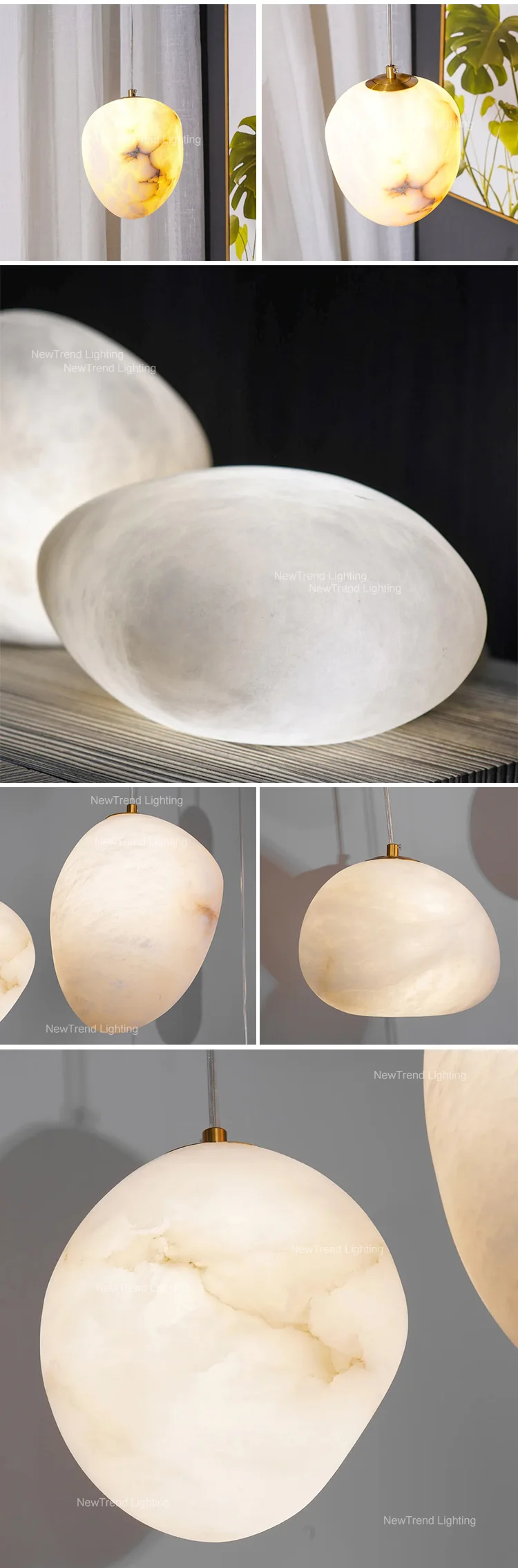 New Product Indoor Decoration Chandelier Dining Room Bedroom Stone Shape LED Pendant Light Alabaster Pebble Chandelier supplier