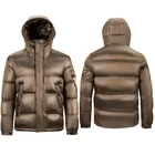 ALIKE Men Winter Casual Waterproof Shiny Nylon Coat Puffer Jacket With Hooded