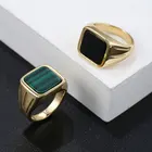 Ring 18K Gold-plated Ring With Black Green Agate For Men Women Signet Ring
