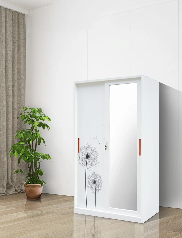 2-Door Steel Bedroom Wardrobe with Sliding Design Metal Closet for Clothes Bongkar Pasang Lemari Pakaian Bedroom Wardrobe