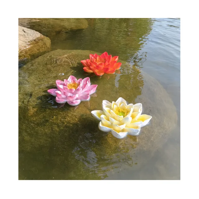 Ornament Craft Cute Bud Red Blooming Flower Fairy Statue Garden Resin Lotus Floating pond decoration