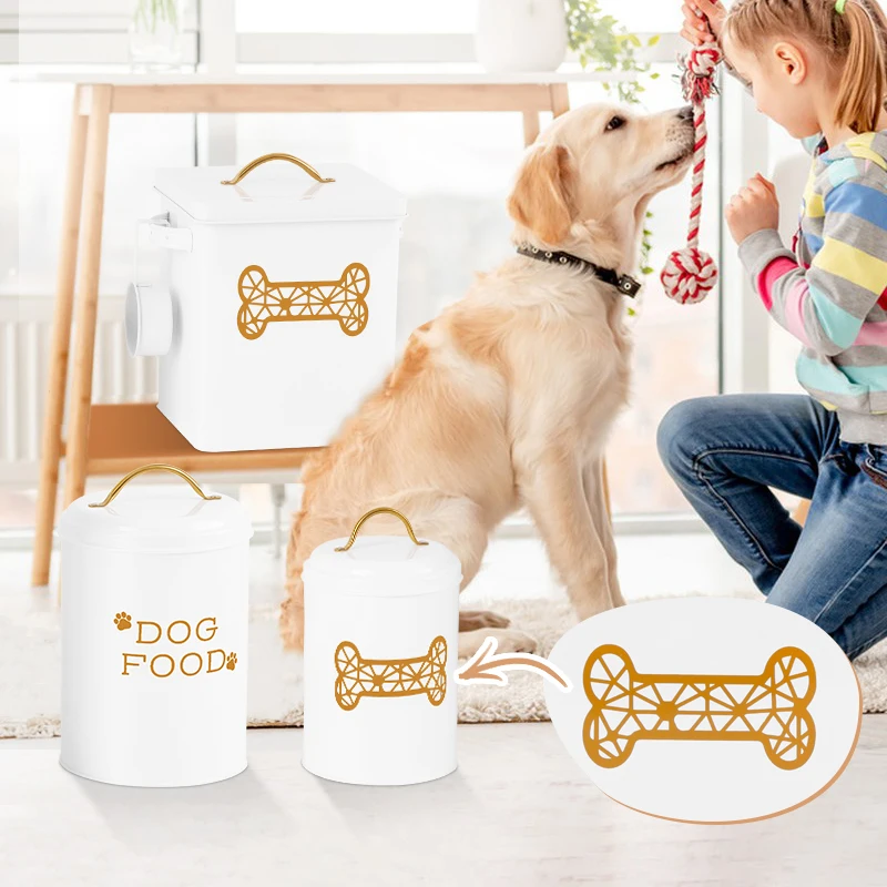 Factory Direct Sale Set of Three Food Storage Tin Dog Treat Jar with Lid for Pet