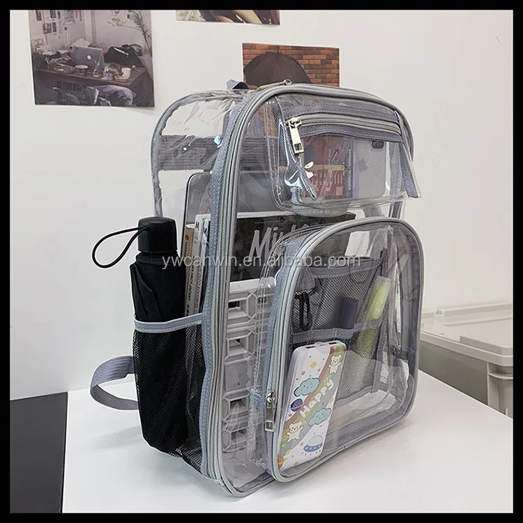 Hot selling 17.5 inch transparent jelly backpack fashion leisure bagpack knapsack big size glossy unisex pellucid backpack