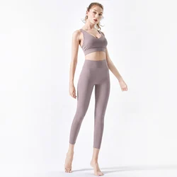 Manufacturer Wholesale U-Shaped Neckline High Waist Cross Beauty Back 2 Piece Seamless Yoga Set Women