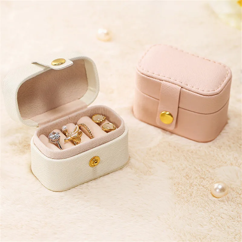 Custom Logo Jewelry Gift Packing Box PU Leather Jewellery Storage Case Mini Travel Jewelry Ring Box
