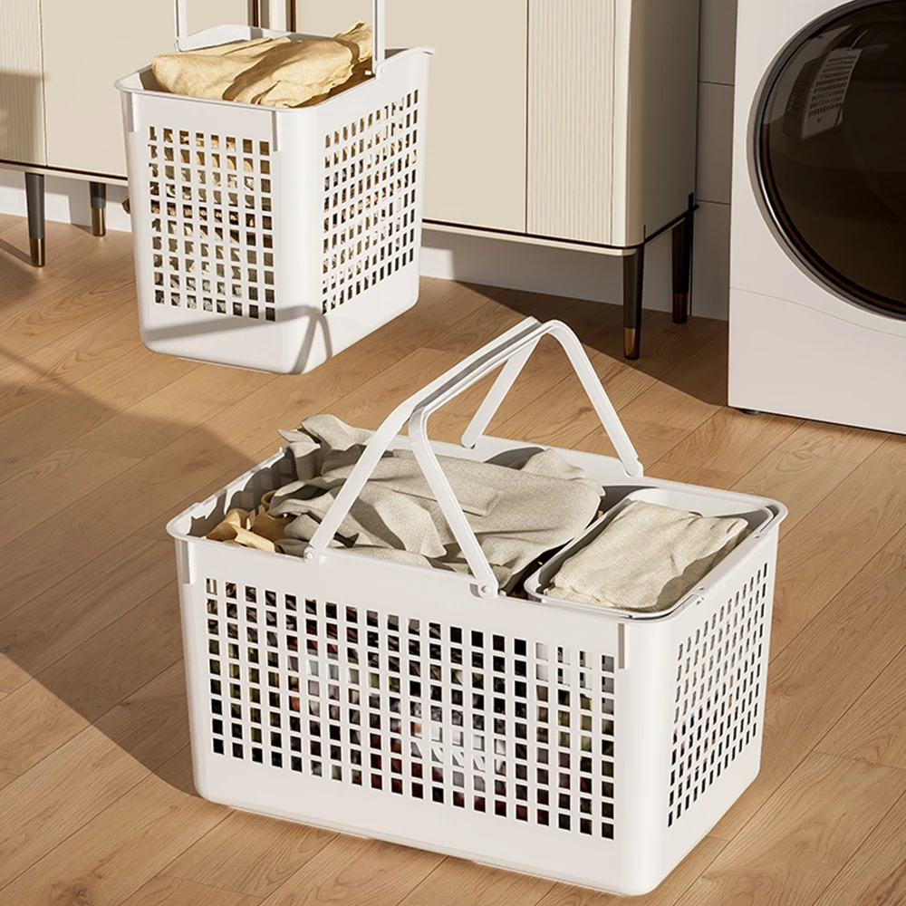 Clothes Storage Basket Multi-Layer Rolling Laundry Cart Portable Handle Dirty Clothes Basket