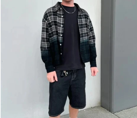 Streetwear Custom Casual Cotton Polyester Button Vintage Acid Wash Check Plaid Long Sleeve Shirts for Men manufacture