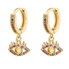 18k Gold Cz Earrings 18K Gold Plated Clear CZ Crystal Rhinestone Evil Eye Earrings For Women