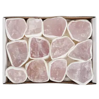 Natural crystal rose quartz box raw rough specimen chakra fengshui healing folk crafts stones