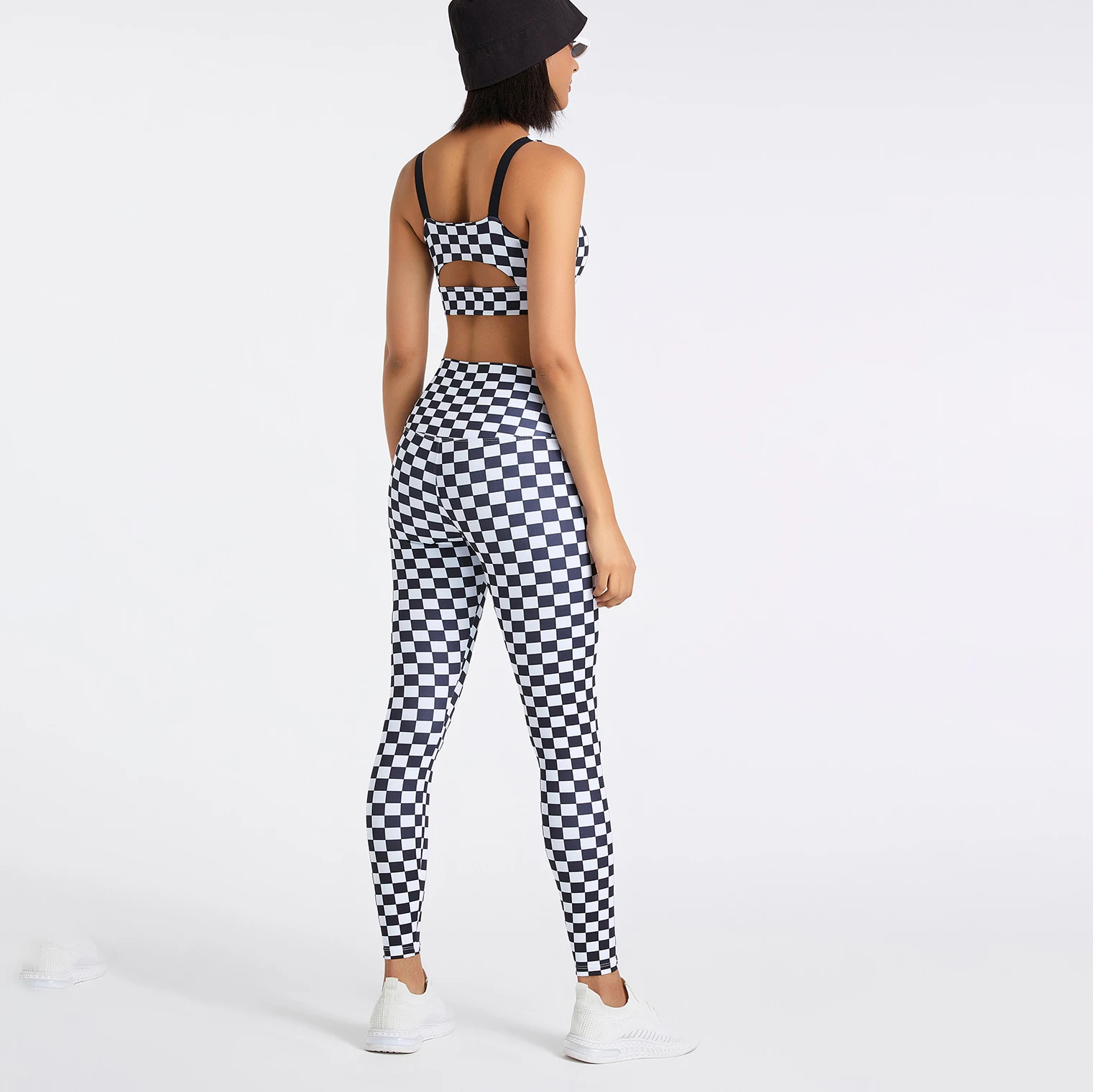 YIYI New Arrival Printing High Stretch Leggings Sets For Women High Quality Breathable Gym Suits Plaid 2 Piece Set Gym Women