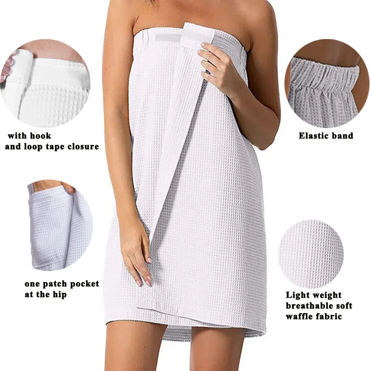 Cotton waffle bath towel with drawstring body wrap around towel for women