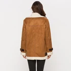 Suede Leather Jacket Jacket Women's Winter Lapel Faux Suede Leather Jacket With Sherpa Fleece Lining