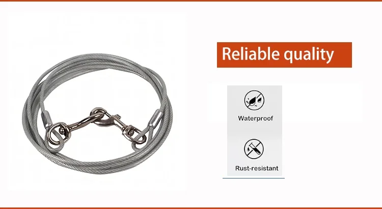 Galvanized steel PVC coated pet traction wire rope double-ended dog leash wire dog leash camping outdoor cable training rope details