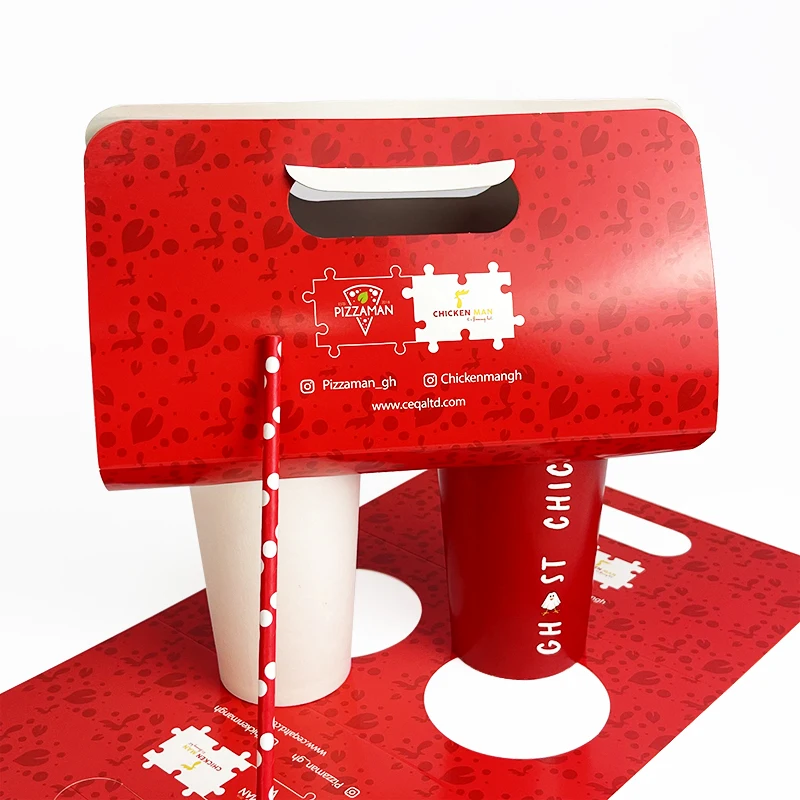 Wholesale paper cup carrier customized logo foldable cardboard 1/2/4 compartments disposable coffee tea paper cup holder