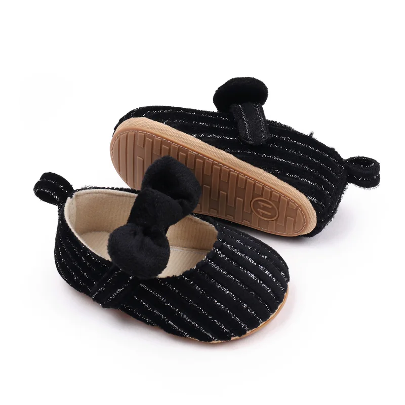 Spring and Autumn Plush Bow Striped Soft Soled Toddler Shoes for Baby Girls manufacture