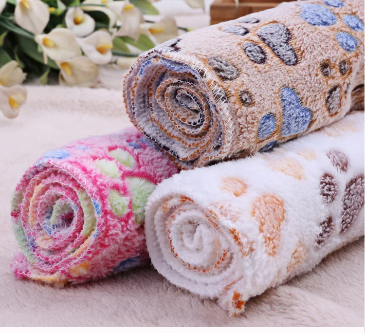 P623 Soft Dog Bed Cute Paw Prints Kennel Carpet Reversible Fleece Crate Pet Bed Mat Pet Blanket