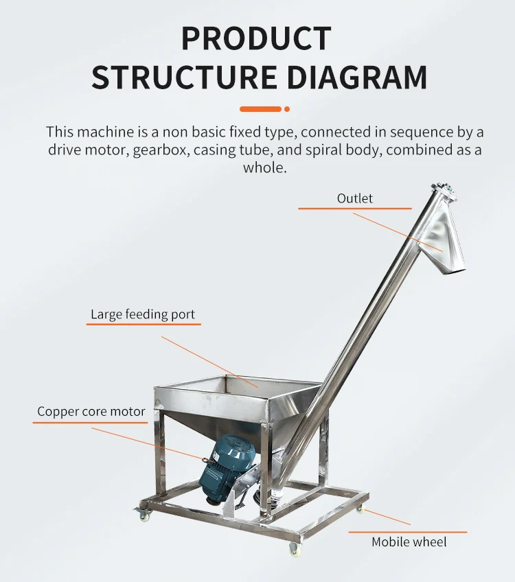 Stainless Steel 304 Incline Sectional Spiral Elevator Flexible Hopper Vibration Screw Conveyor Machine factory