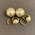 Pearl 2021 New Lightweight Luxury High Quality Distressed Bronze Metal Letter Pearl Earrings