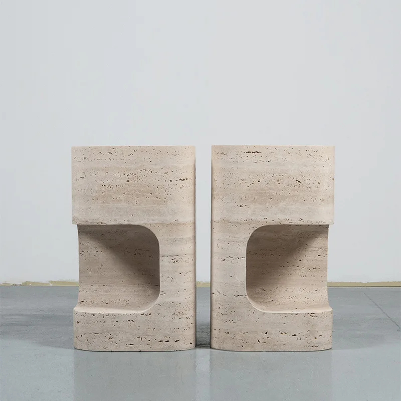 product hotel villa storage column display stand nordic model house natural cave stone side table designer travertine-2