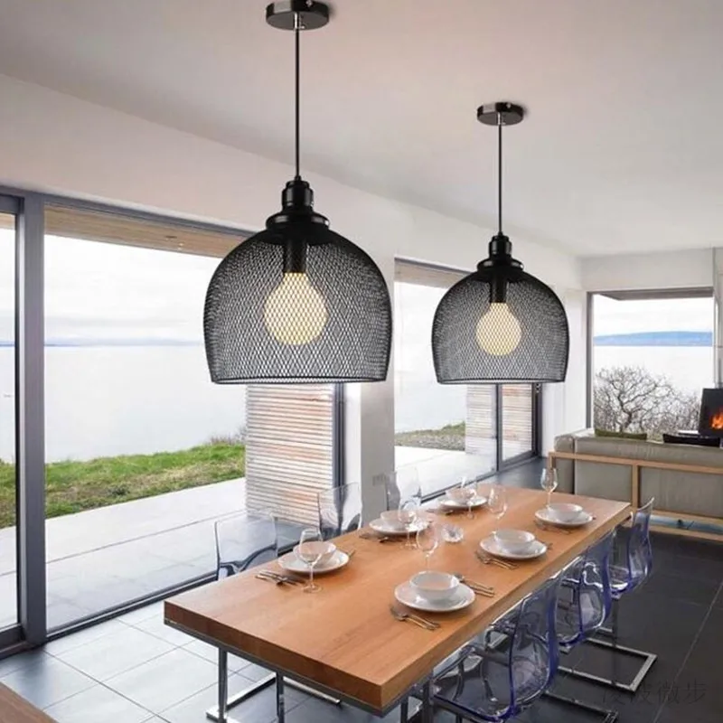 Individuality wrought iron black cage chandelier pendant industrial lighting for dining room